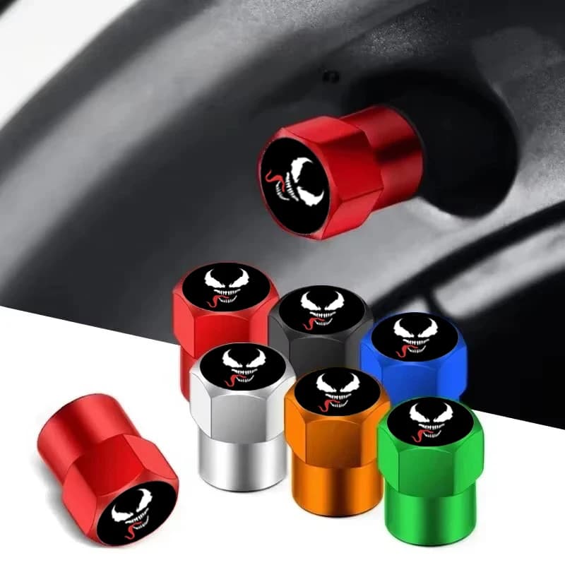 4 pcs universal protective cover for car tyre valves Marvel Venom for Honda Toyota Mazda Lexus Ford Land Rover Peugeot