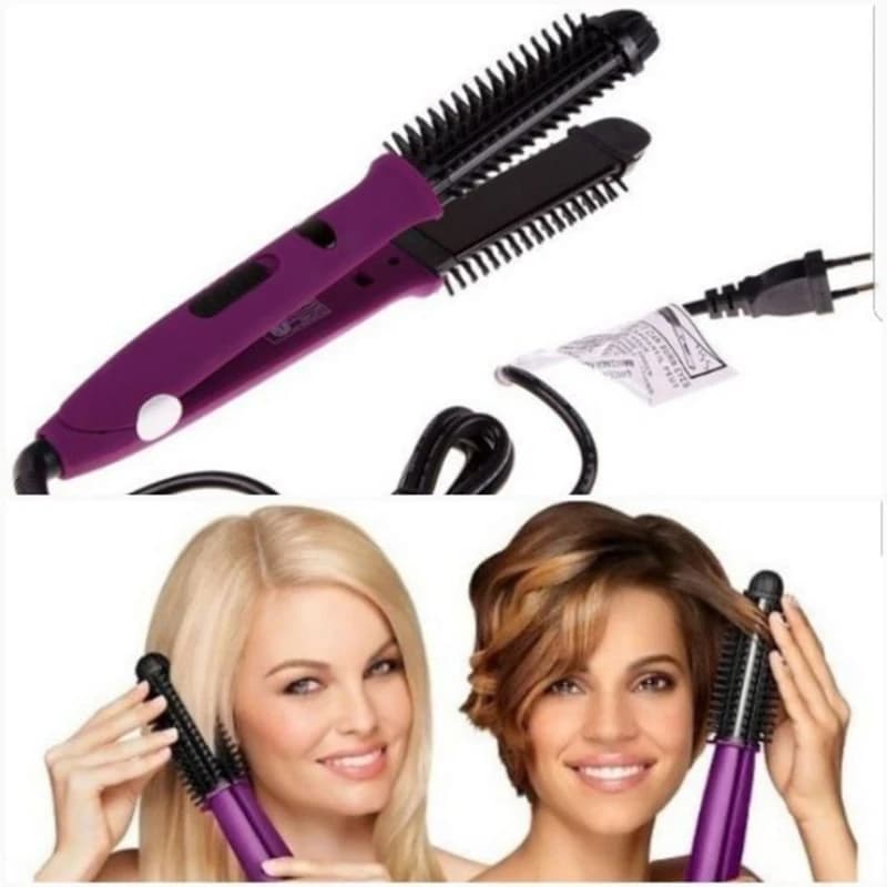 Brush Ceramic 2 in 1, Iron for Smooth and curling, Brush Styler for Hair with Lighting and Lighting Effect, 110-240V
