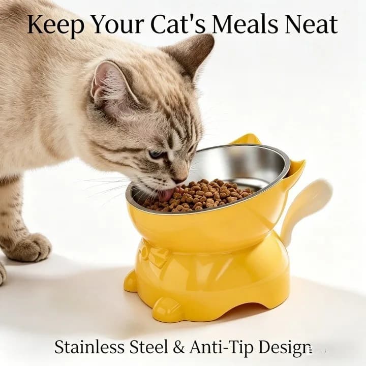 Ciotola per Gatti Creativa Inclinata, Ciotole per Alimentazione di Gattini e Cuccioli, Ciotole Rialzate in Acciaio Inox 304, Ciotola Inclinata per Gatti con Protezione Collo
