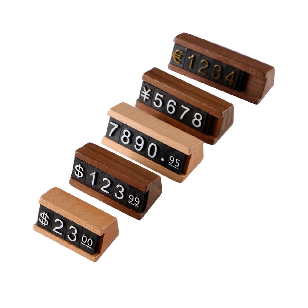 Etichetta del prezzo con lettera numerica regolabile in legno Etichette per cubetti dei prezzi con piastra espositiva per prodotti di bellezza, vino, tè, prodotti di bellezza