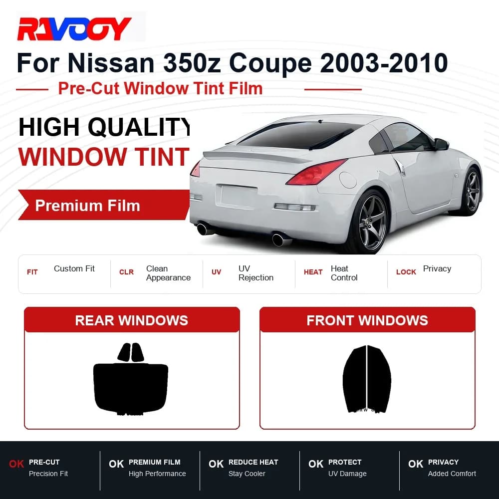 RAVOOY Precut Window Tint, Reusable Removable EPU Film, Custom Fit for Nissan 350Z Convertible 2004-2008, UV Heat Protection