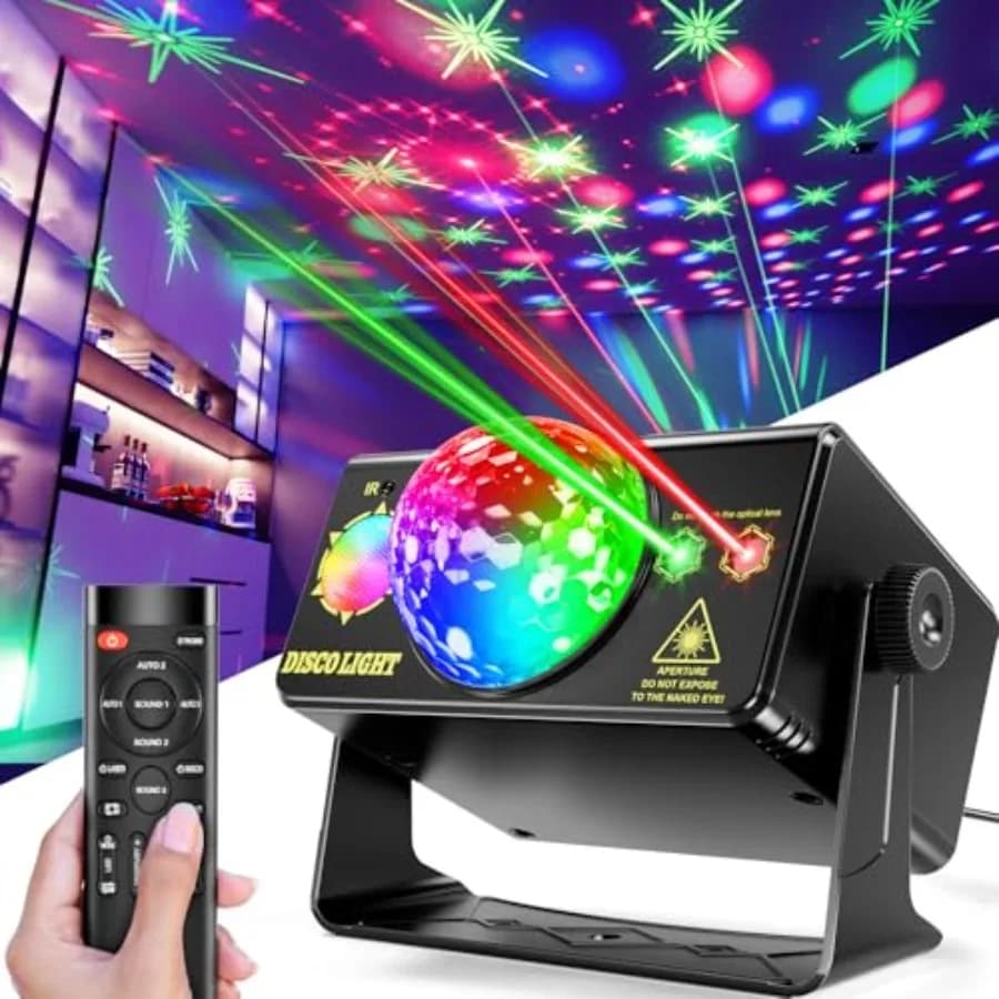 Luci per Feste, Sfera Disco DJ e Luce Stroboscopica LED con Attivazione Sonora, Cavo USB-C da 3 Metri, Telecomando, Luci Disco per Feste