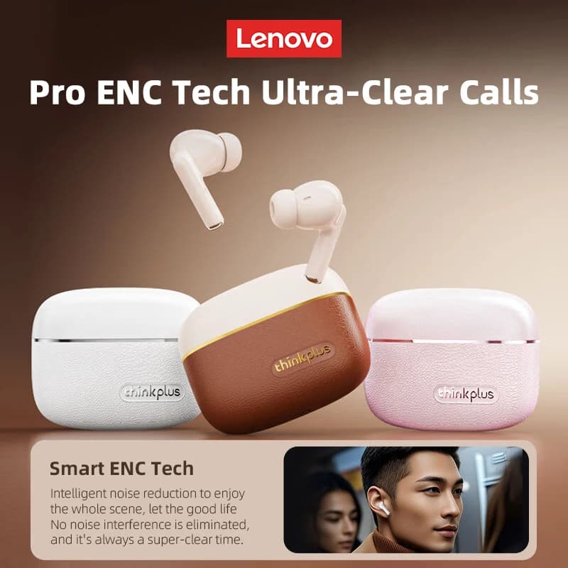 Auricolari Bluetooth Lenovo LP27 Pro, Audio Stereo HIFI, Riduzione del Rumore durante le Chiamate, Cuffie Wireless a Lunga Durata, Design in Pelle