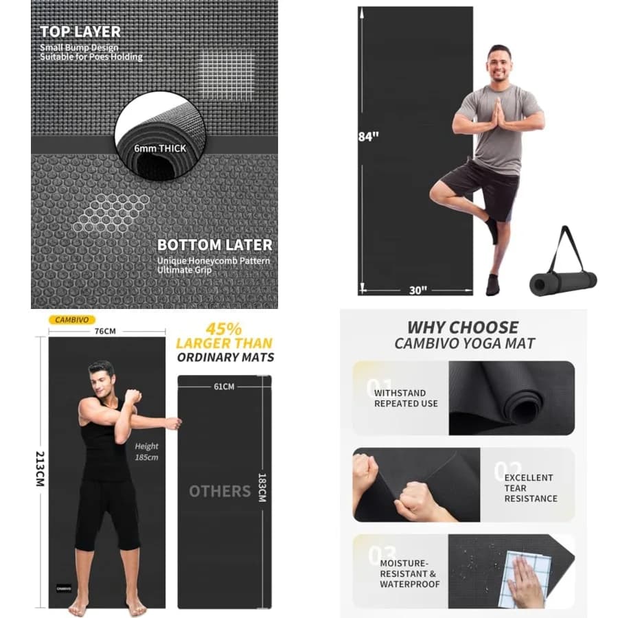 Tappetino da yoga per donne e uomini, tappetino da allenamento extra lungo e largo, grande tappetino antiscivolo per yoga, pilates, fitness, allenamento a piedi nudi