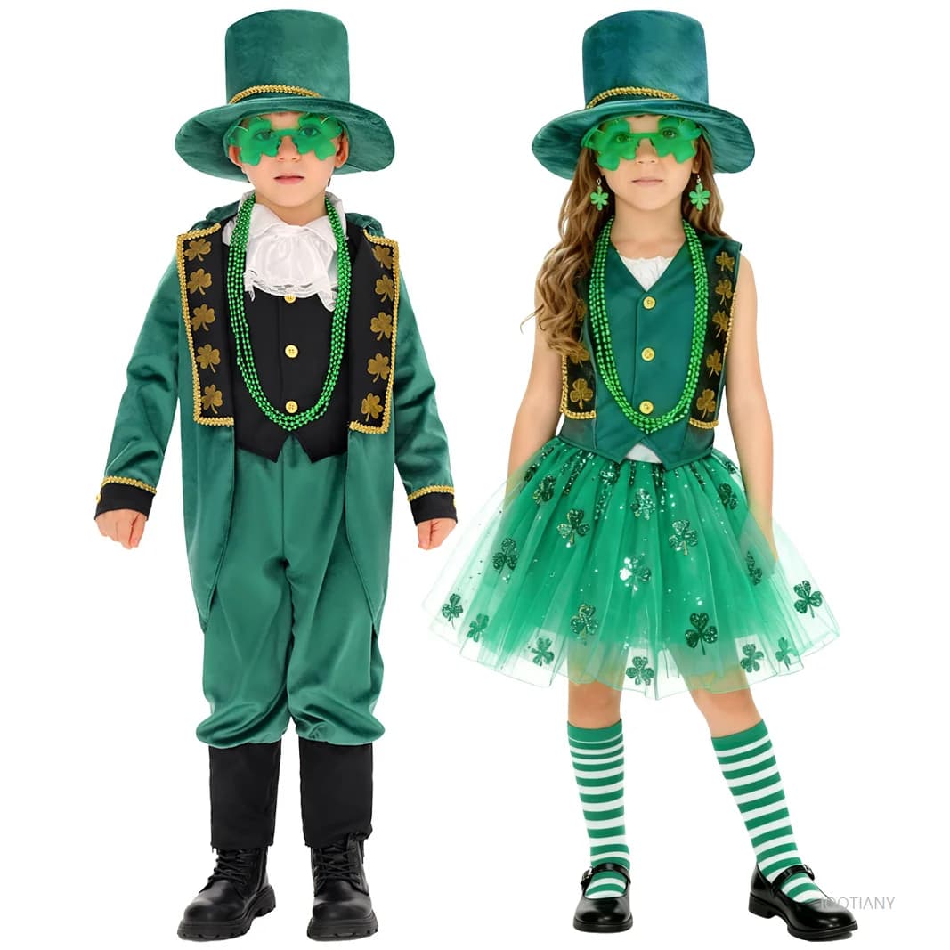 Cosplay Irish St. Patrick's Day Children's Boy Suit Girl Lucky Clover Dress Kindergarten Festival Party Stage Performance Set