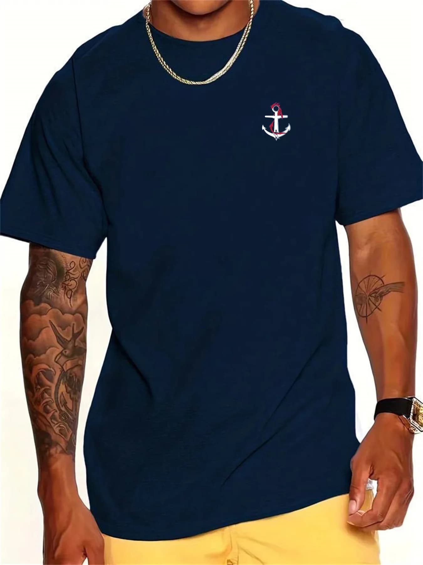 T-shirt da uomo a maniche corte con scollo tondo slim fit casual con stampa di ancoraggio a barca oversize allentata estiva in puro cotone 100% puro