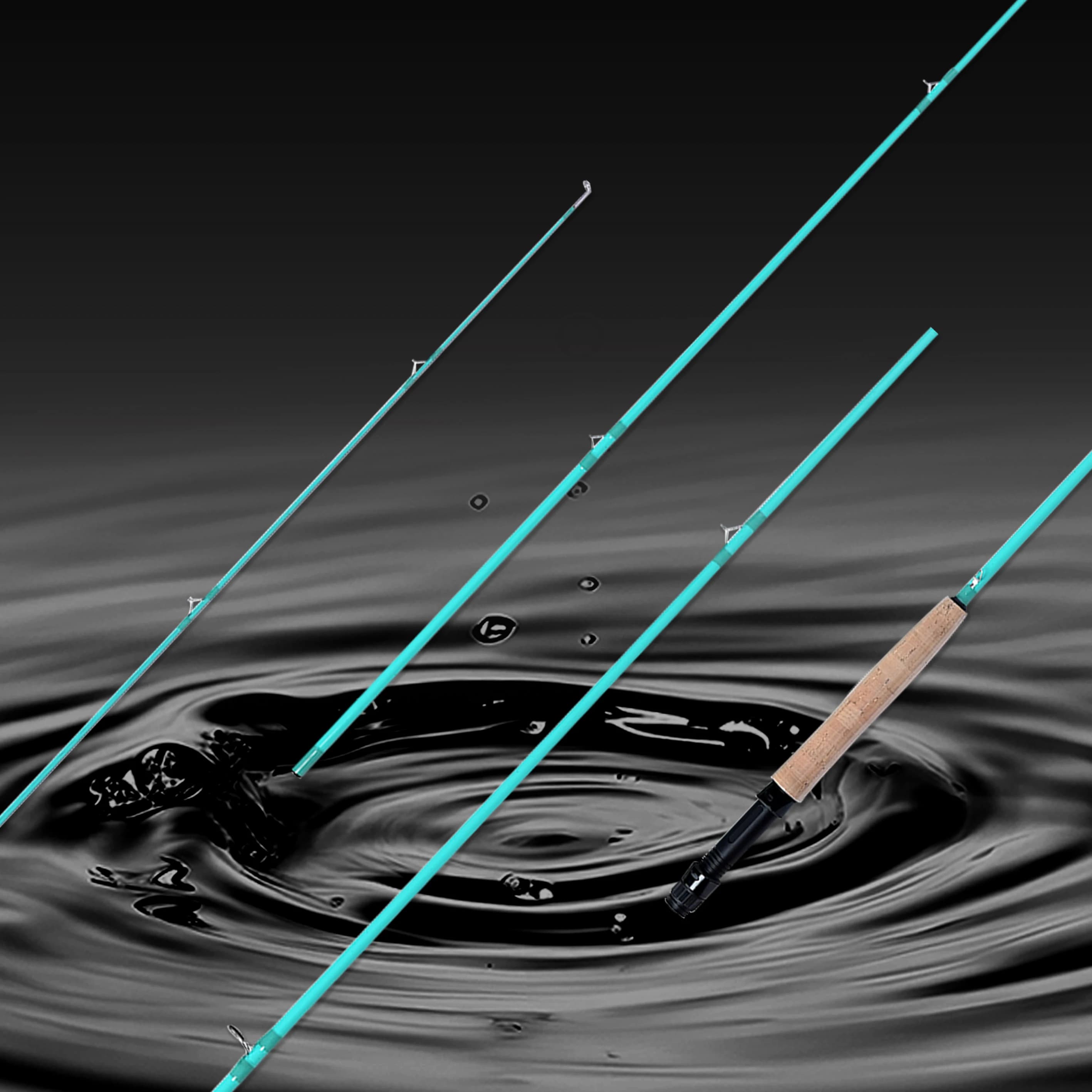 Pesca a mosca, un sport da golf nel mondo di pesca. Esperienza la sensazione di giocare al golf sull'acqua. Realizzato in materiale composito in fibra di carbonio e fibra di vetro. 2,7 m Design a 4 sezioni. Facile da trasportare. Design dell'aspetto blu. Impugnatura in sughero 5/6Wt