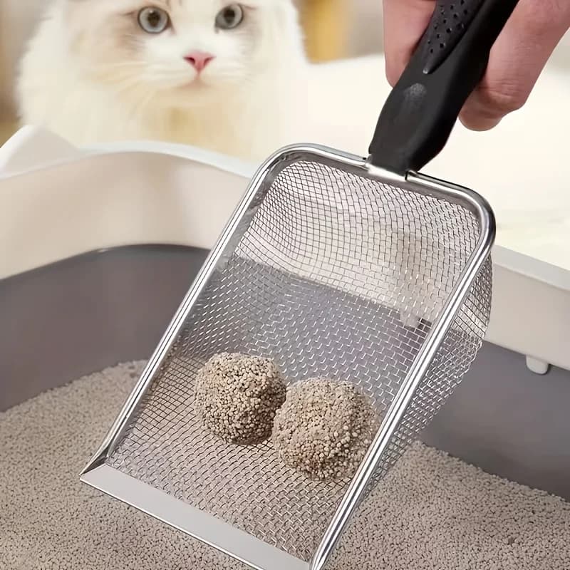 Paletta per lettiera in acciaio inossidabile resistente, facile da pulire e robusta, ideale per la pulizia rapida quotidiana dei rifiuti del gatto.