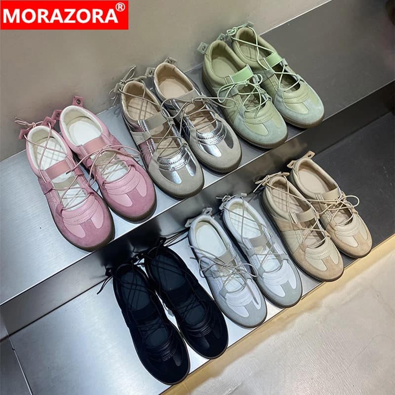 MORAZORA INS Sneakers da donna in pelle scamosciata CALDA Sneakers piatte primavera estate stringate Scarpe casual da balletto dolce moda rosa