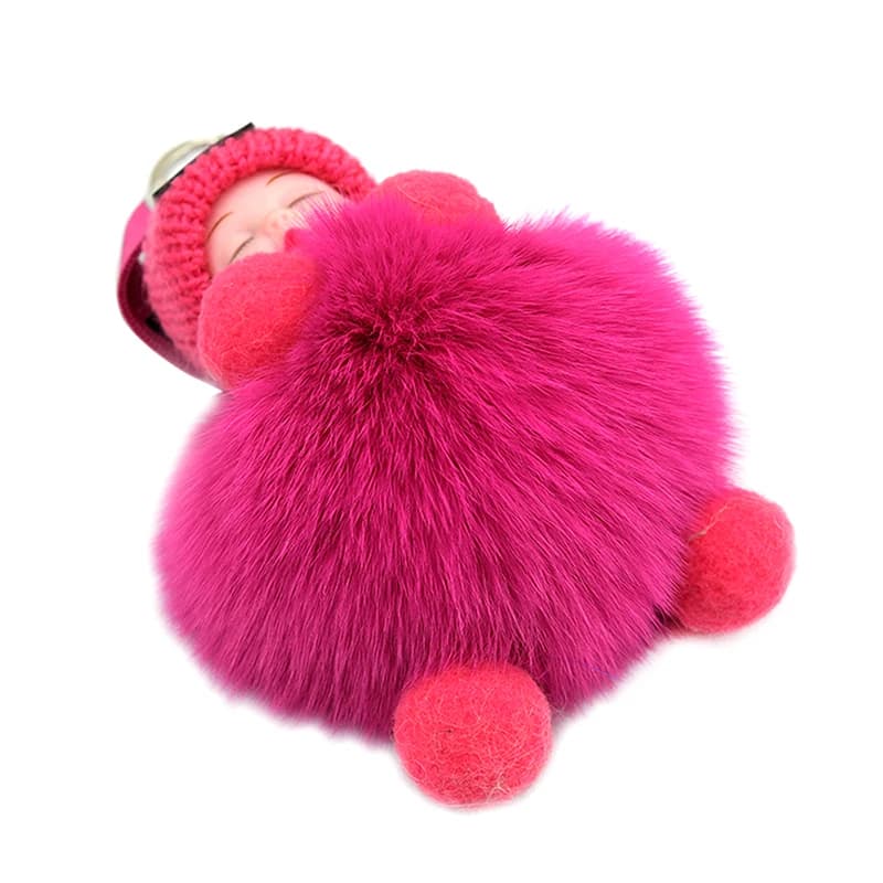 1 Piece Keychain with Pompon Shaped Sleeping Baby, Cute and Soft, in Plush, for Women's Bags and Girl, Key rings for Car, Gift, Fascinating Decoration