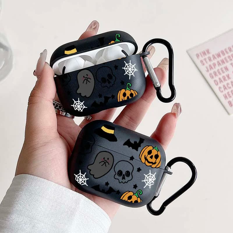 Custodia protettiva per cuffie wireless con motivo zucca di Halloween per Airpods 4 3 1/2 Pro 2 e Pro Custodia morbida per auricolari in TPU per cartoni animati