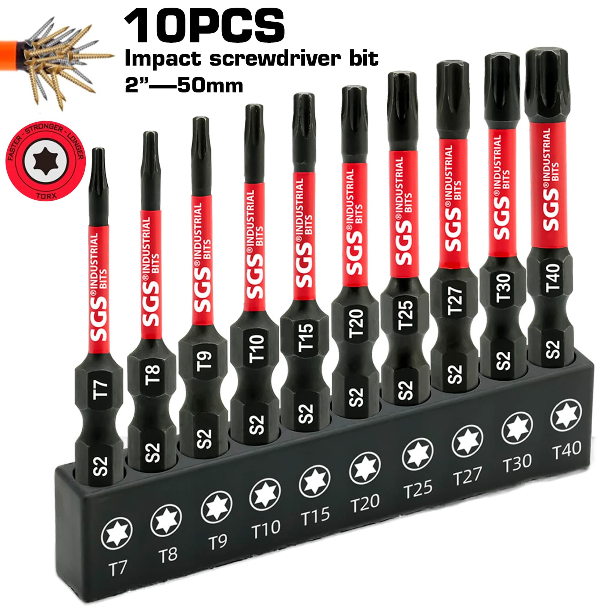 10-Piece Magnetic Star-Shaped Bit Set, Model: T7/8/9/10/15/20/27/25/30/40, Length 50mm, Professional S2 Alloy Tool Steel, Impact Drill Screwdriver Bits, Widely Applicable for Car Repair, Appliance Repair, Electronic Product Repair, and Home DIY Installation