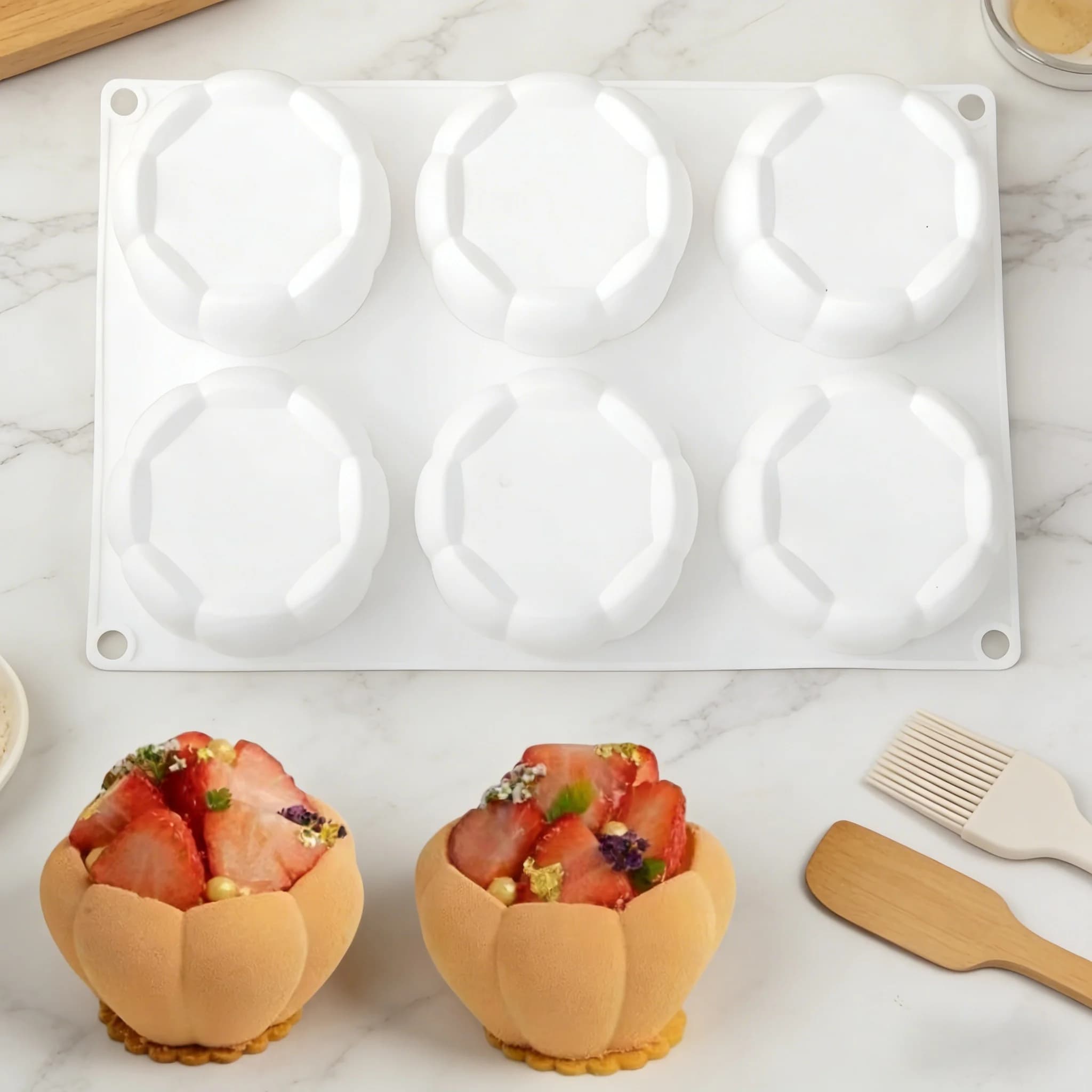 Stampo per Torta Mousse a 6 Cavità a Forma di Fiore Invertito, Stampo per Cioccolato e Dessert, Stampo Rotondo a Fiore per Dessert, Stampo Fai-da-Te per Candele Aromaterapiche