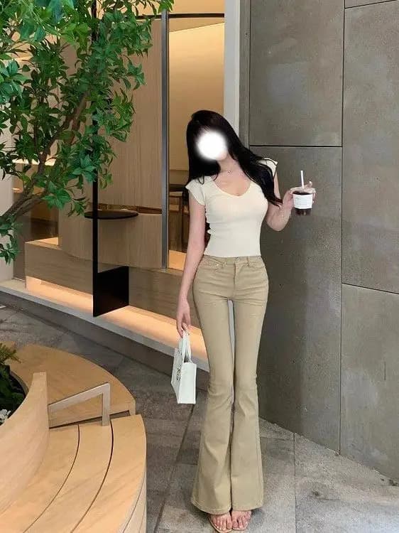 Jeans a Zampa d'Elefante Color Kaki per Donna, Nuovi Pantaloni Estivi Slim Fit a Gamba Larga, Vita Alta in Denim per Uso Quotidiano