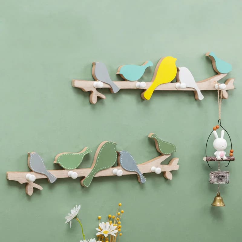 Hanging Dresses with Bird Wall Hangers for Kids Bedroom Living Room Decoration Input without punching
