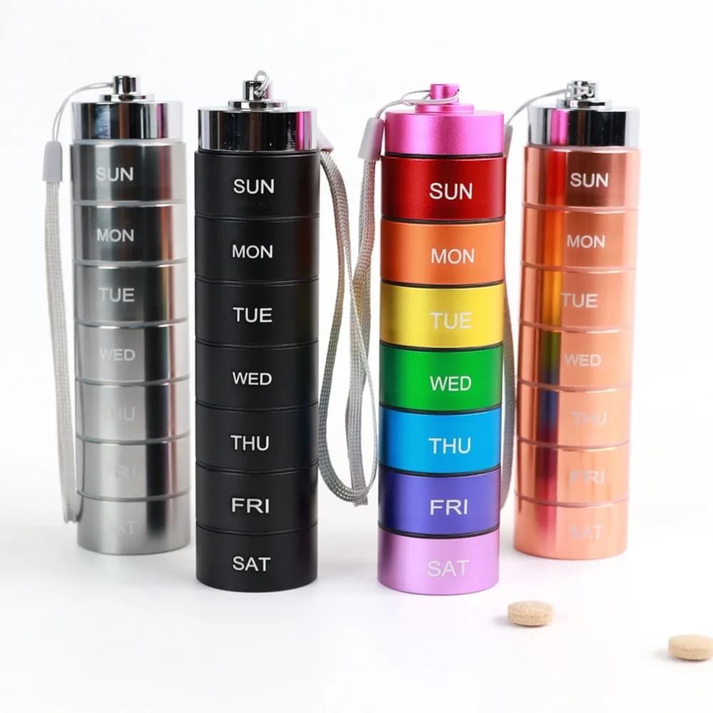 New Premuim Portable Waterproof Aluminum Wallet Storage Box Bottle Holder 7 Days Organizer of Medicines for Vitamin Fish Oils