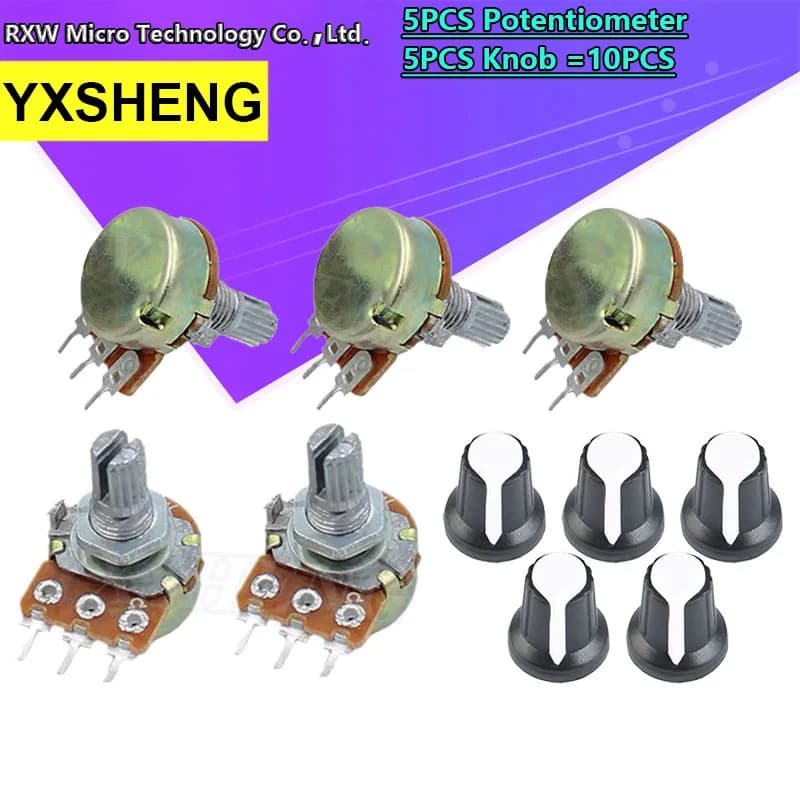 5set WH148 1K 2K 5K 10K 20K 50K 100K 500KΩ 15mm 3 Pin linear conical potentiometer resistor for Arduino with white cap AG2