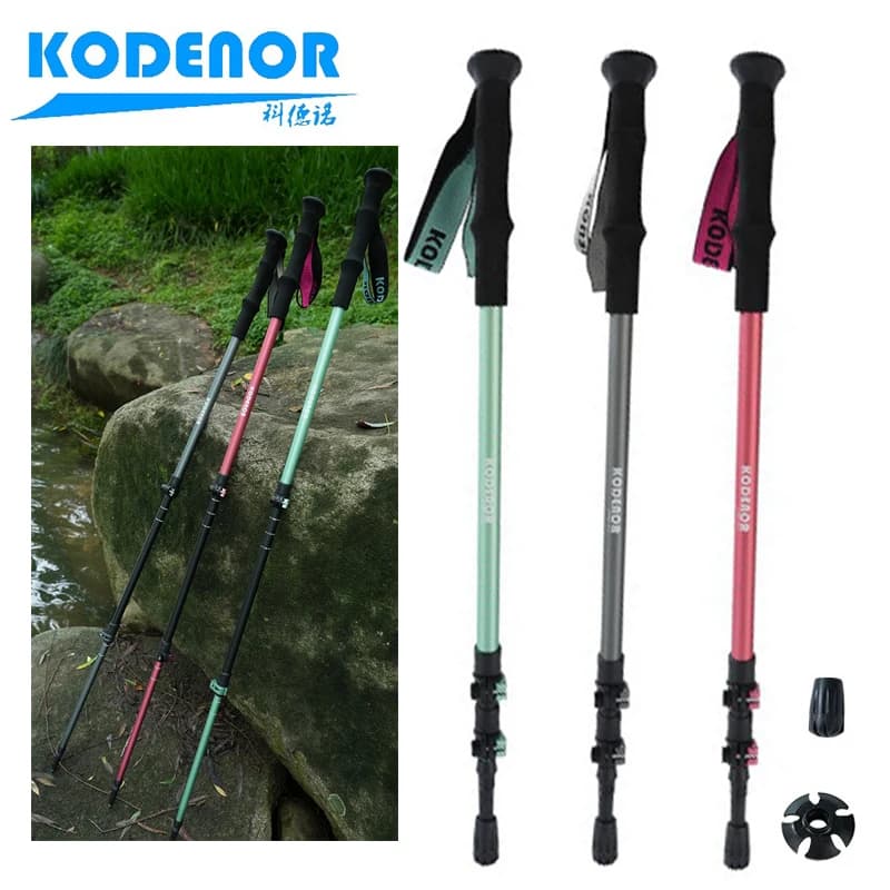 2pcs 3-Section Aluminum Trekking Poles EL Lock | Compact Telescopic Walking Sticks Hiking Durable