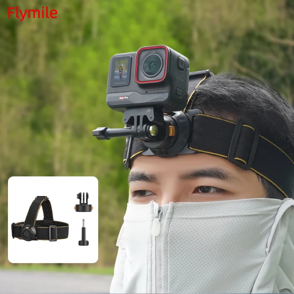 Flymile Supporto per cinghia per la testa per DJI Action 6/5 Pro/4/3/Osmo 360/Pocket 3 Accessorio per fotocamera sportiva con cintura regolabile