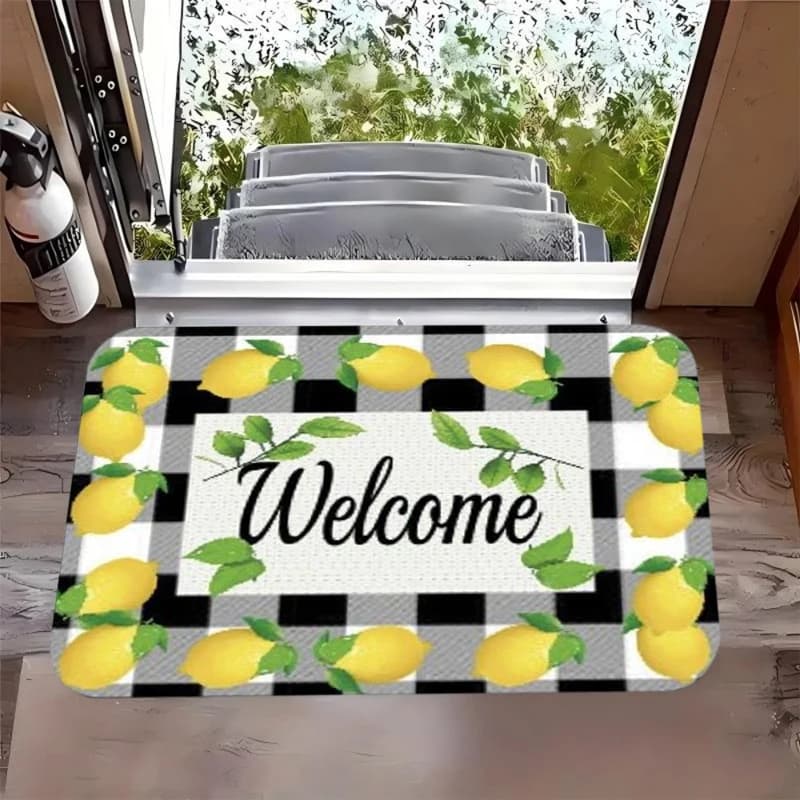 Tappeto con Motivo Limoni Vivaci per Ingresso Casa, Tappeto Geometrico a Quadri, Tappetino Premium per Interni ed Esterni per Veranda