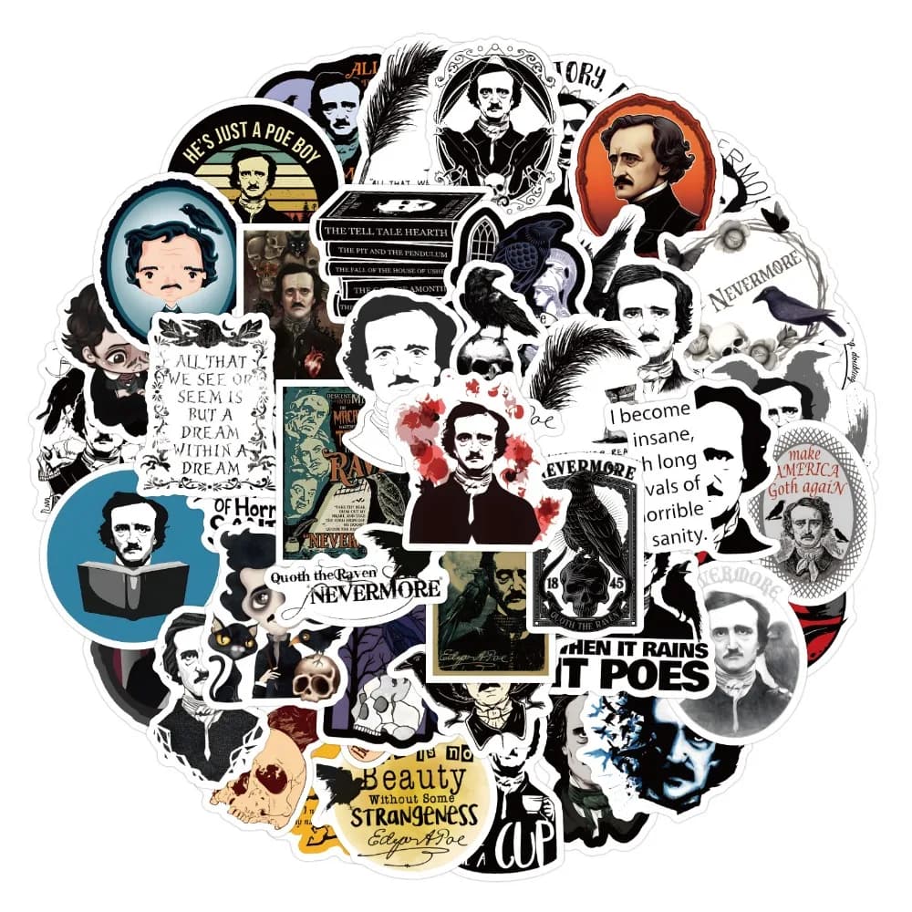 10/50Pcs Edgar Allan Poe Stickers DIY Color Watercolor Scrapbook Album Notebook Decoration Stickers Decal s Stickers