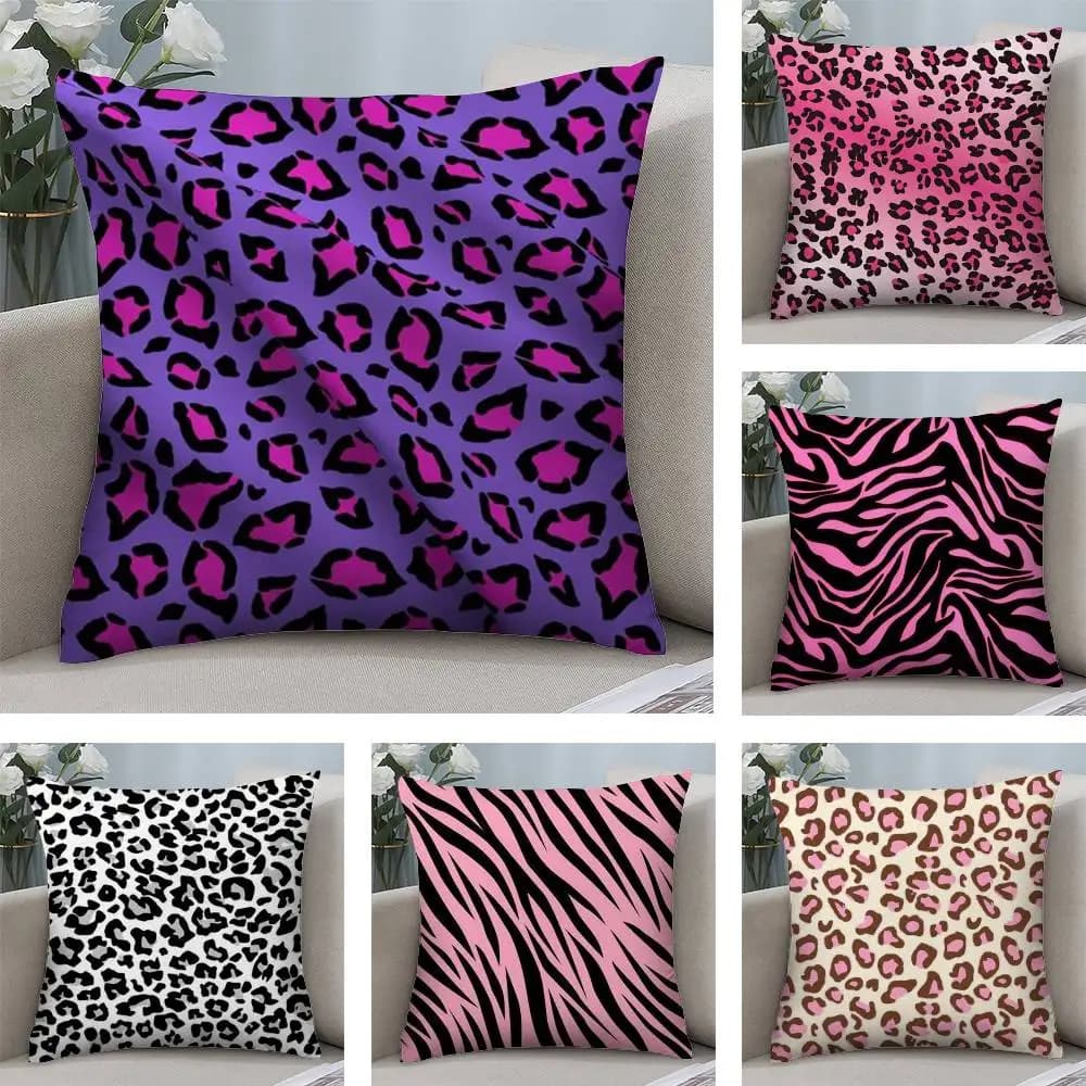 Y2k Fashion Leopard Print Pillow Case Plush Fabric Soft Double Sided Print Home Sofa High Quality Cushion Cover Throw