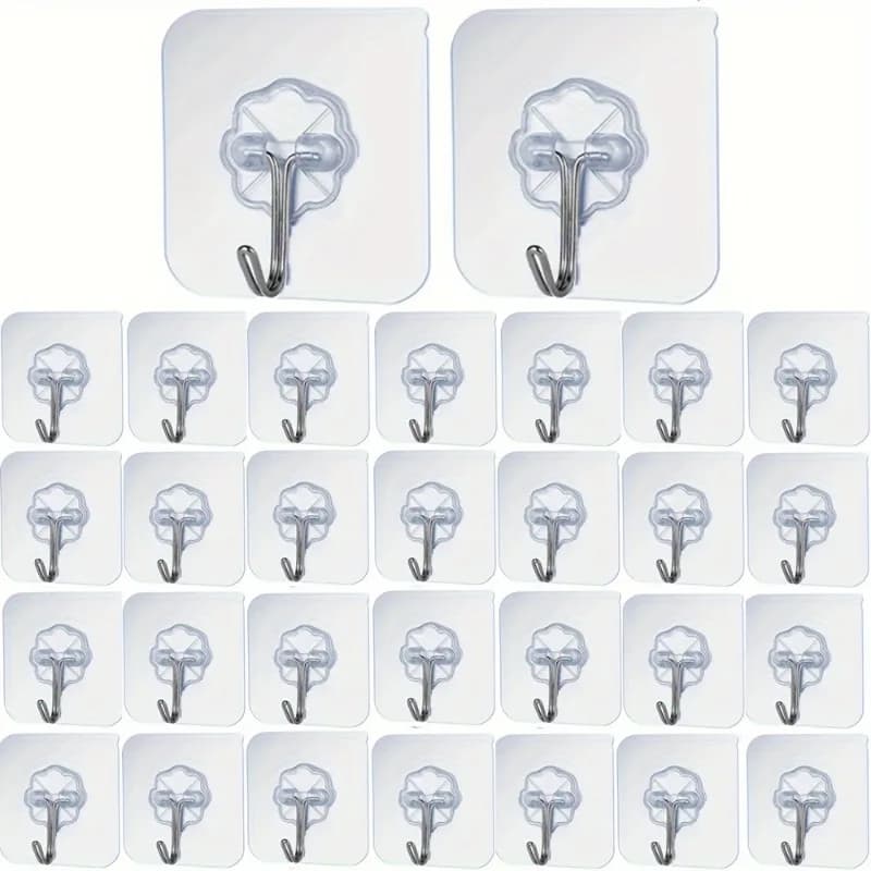 Transparent Scratch-Free Self Adhesive Hooks, Wall Mounted Heavy Duty Hooks for Bathroom Clothes, Living Room Door & Photo Frame