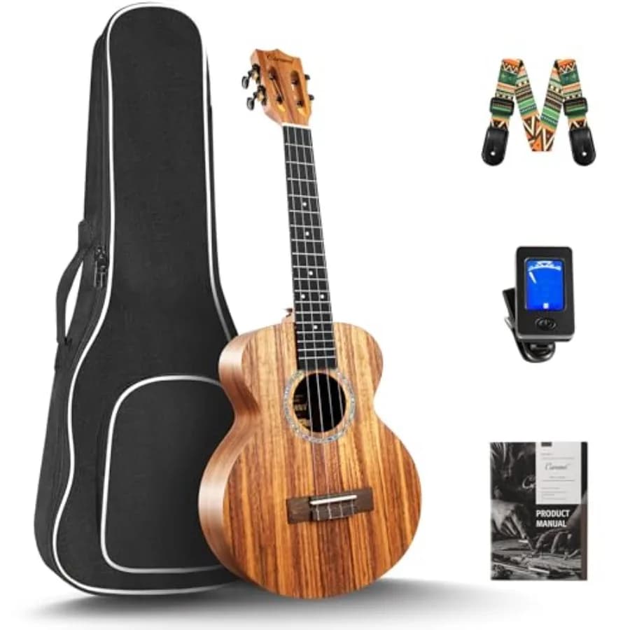 Ukulele Tenore 26 Pollici in Acacia KOA con Venature Striate CT207, Kit per Principianti con Borsa per il Trasporto