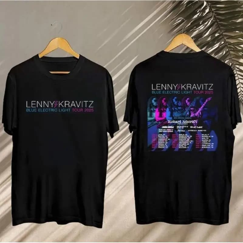 Maglietta da concerto Lenny Kravitz 2025 Tour di luci elettriche blu