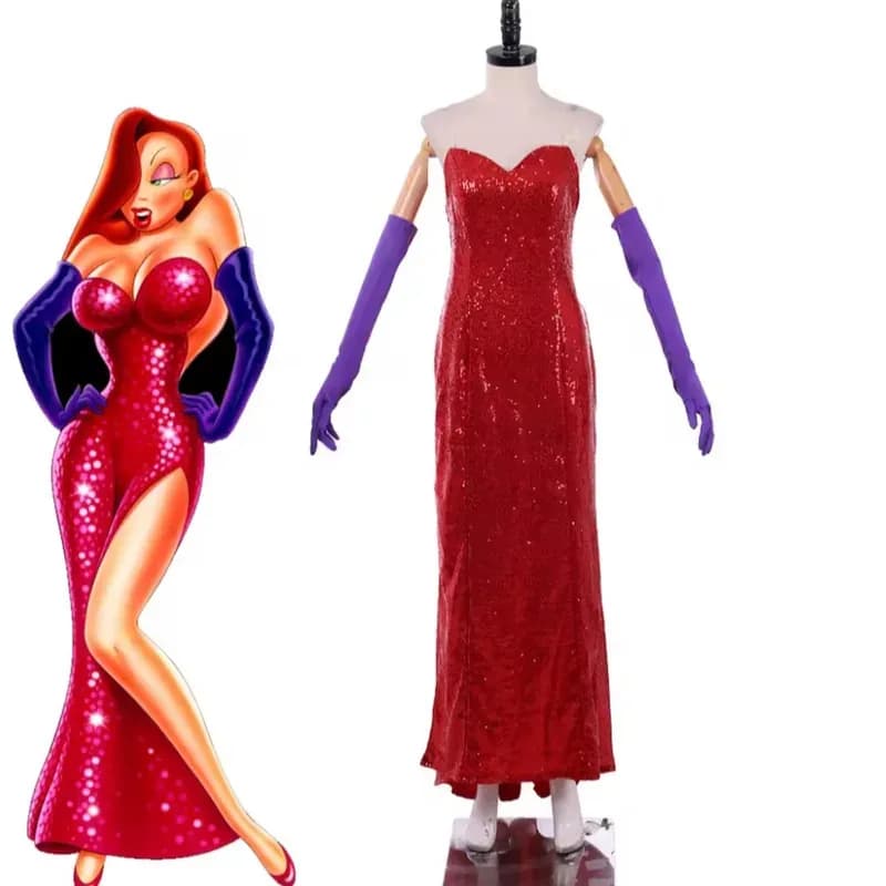 Anime Coniglio Jessica Rosso Paillettes Fantasia Costumi di Halloween Vestito di Carnevale Signore Discoteca Con Guanti Takerlamaf;5,m'7.d;