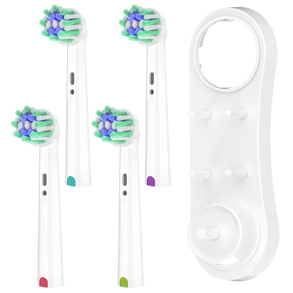 4 Cross Action spare heads with charging base for toothbrush heads, compatible with Oral B electric toothbrush