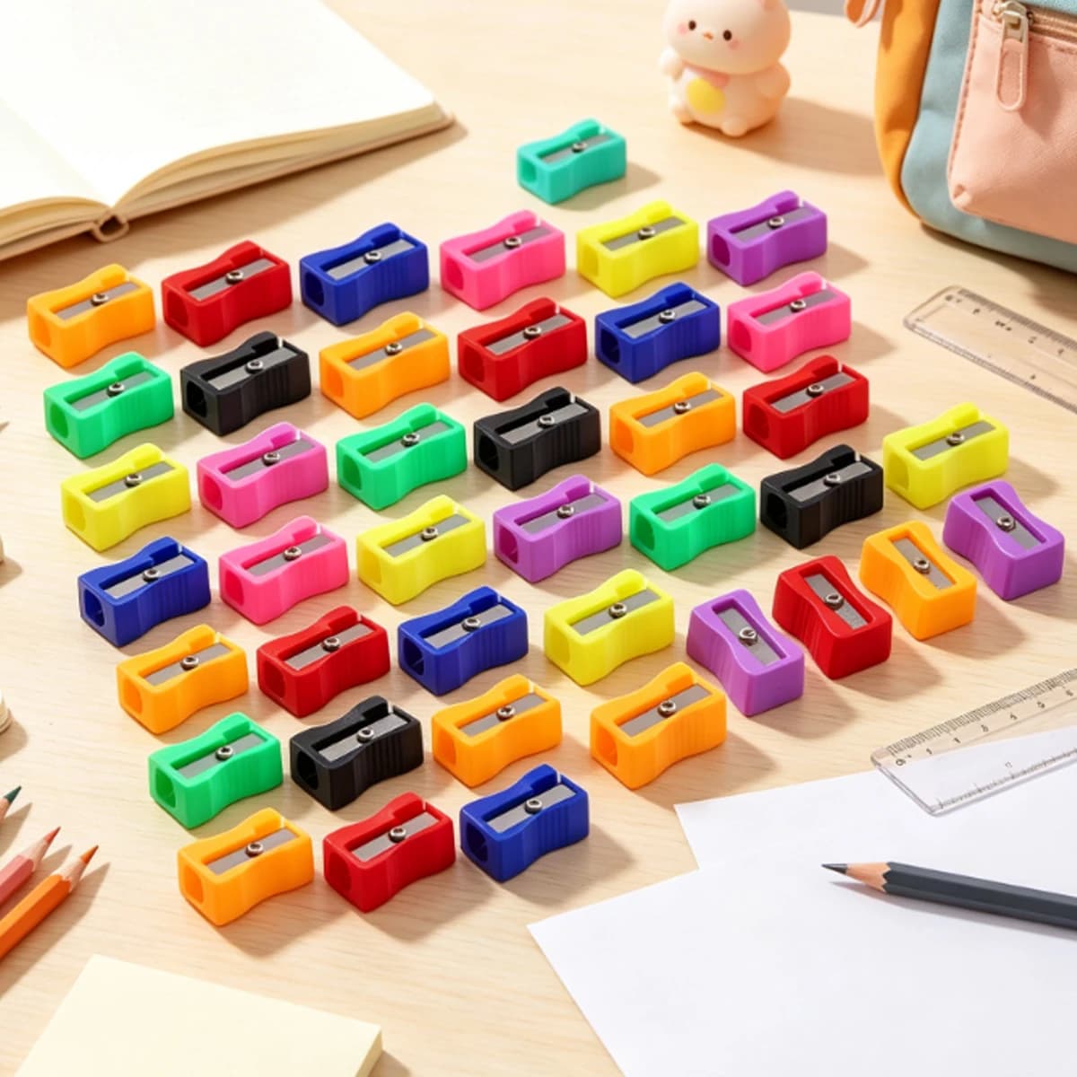 20/40/80Pcs Curved Anti-Slip Mini Pencil Sharpener Set – Square Plastic Color Sharpener, Bulk Stationery Supplies ZSY