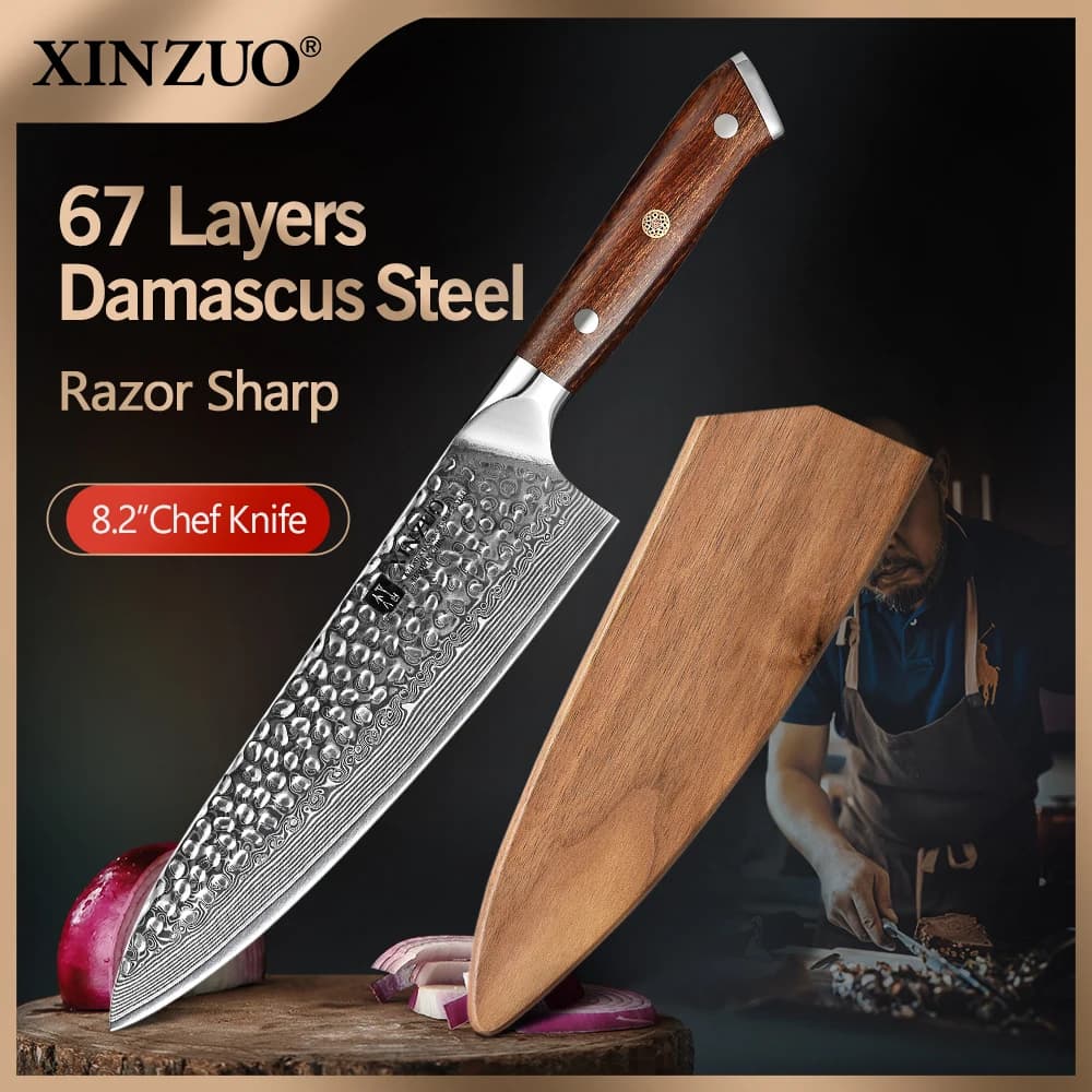 XINZUO 8.2 "Coltello da cuoco 62 HRC Alto tenore di carbonio VG10 Acciaio di Damasco Accessori da cucina Coltello Gyotou Migliori coltelli regalo