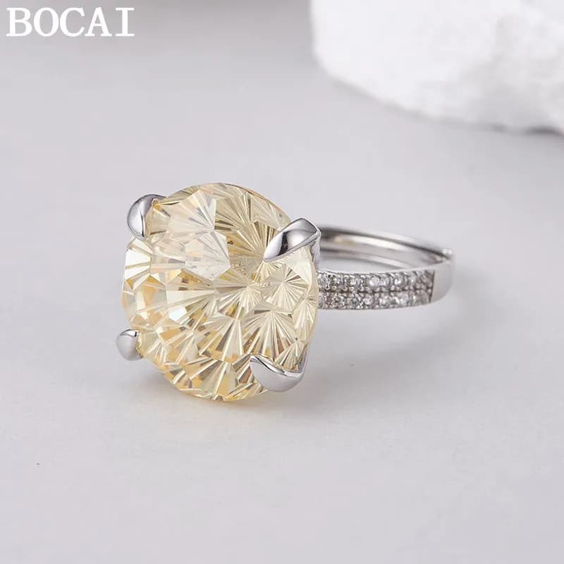 Anelli con Charm in Argento S925 BOCAI per Donne e Uomini, Quattro Griffe con Zirconi Giallo Chiaro, Nuova Moda Classica