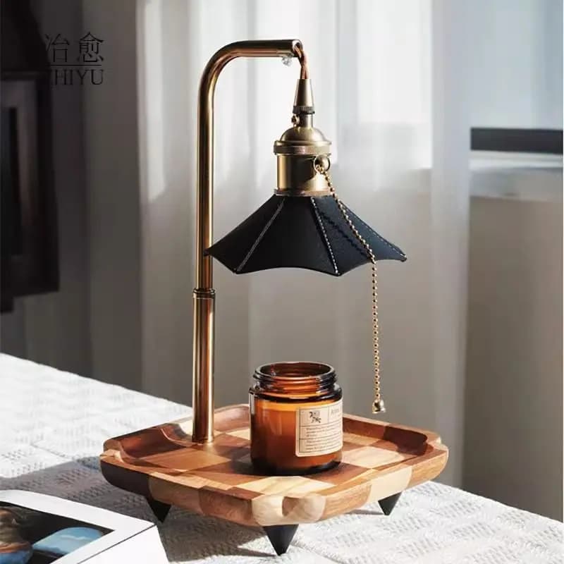 Lampada per fusione della cera per aromaterapia, lampada da scrivania vintage in legno massello, lampada da scrivania regalo con candela fusa sul comodino
