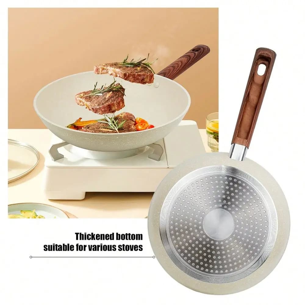 Set di pentole e padelle da 7 pezzi con padella profonda da 9,8 pollici, pentola per salse da 8,3 pollici, pentola per brodo da 2,2 litri con coperchio, set di pentole antiaderenti, Work O