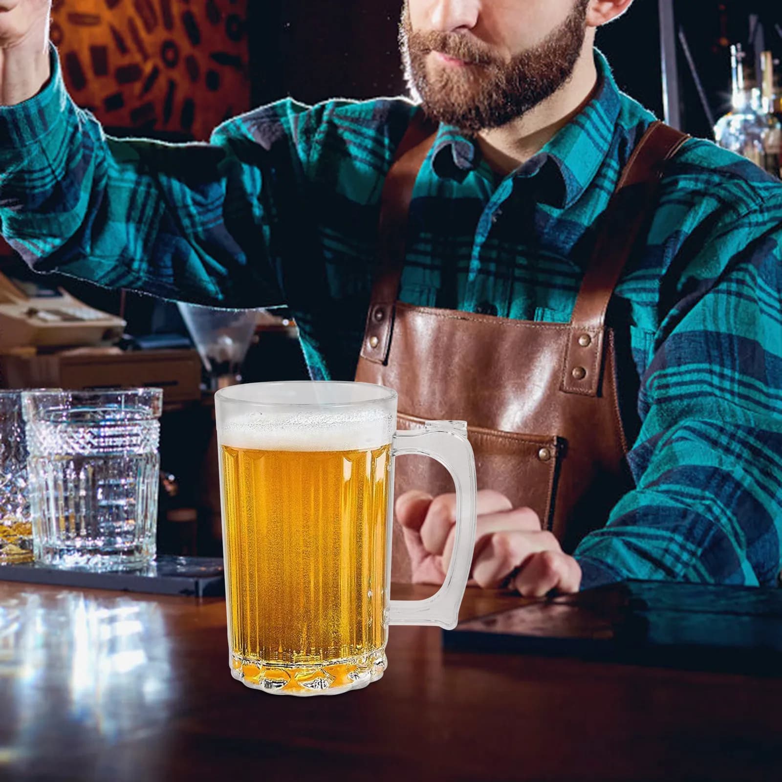 Boccale da Birra in Acrilico 540ml con Manico, per Uso Domestico, per Succhi e Acqua, Adatto per Casa e Bar, Boccale da Birra in Plastica