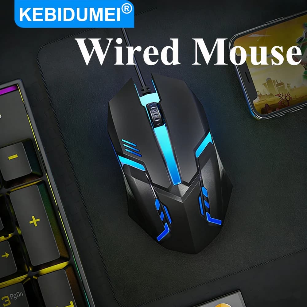 KEBIDUMEI Classic Wired Mouse USB E-Sports Gaming Mouse 3 Buttons RGB Backlit Optical Mice Ergonomic Office Mice For PC Laptop