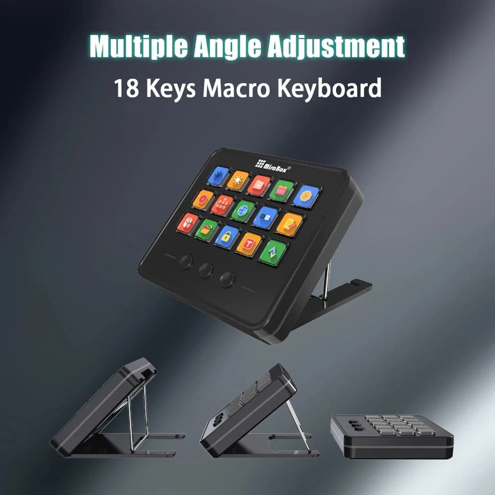 Stream Deck 18 Keys Custom Macro Keyboard Visual Programmable Console With Adjustable Stand DIY Hotkey Button Desktop Controller