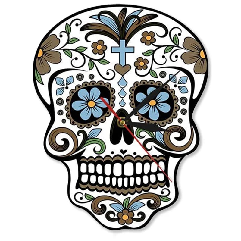 Orologio da parete silenzioso con scheletro di Halloween, orologio al quarzo oscillante di Halloween, orologio da parete per la decorazione della casa messicana del Giorno della Morte