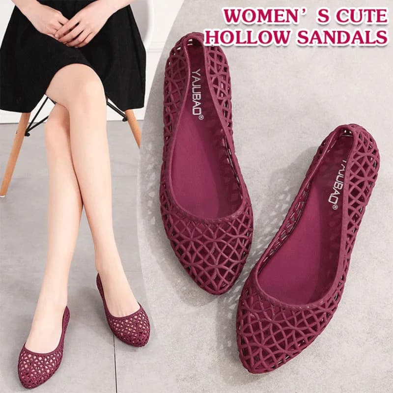 2025 New Women's Casual Soft Bot Sandals Plastic Jelly Oes Hollow Out Flat Bot Summer Faion Beach Oes