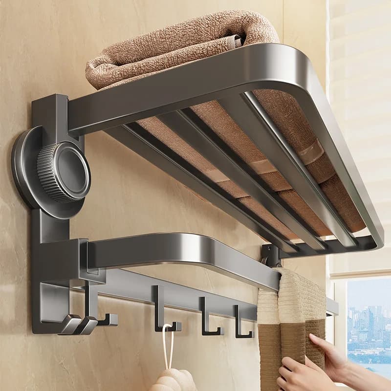 Portasciugamani da bagno a ventosa, mensola per WC senza foratura, in alluminio spaziale, porta asciugamani da bagno integrato con asta e mensola