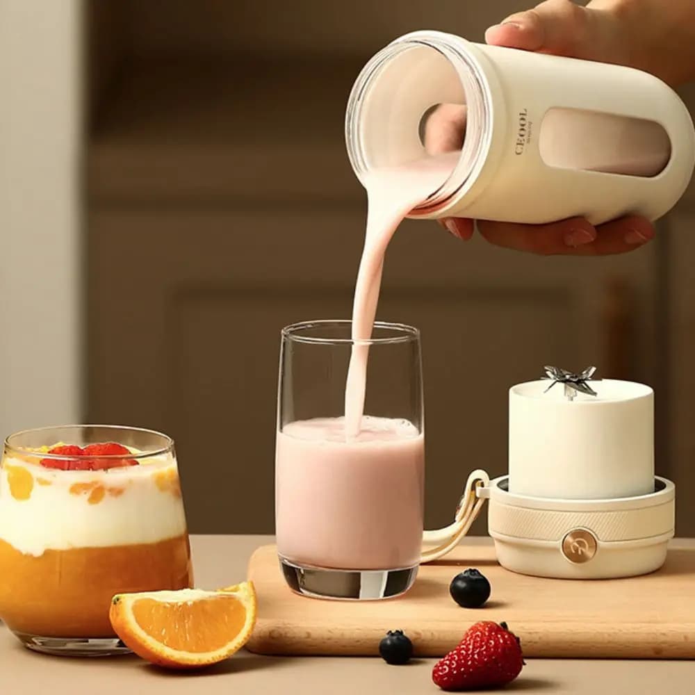 Frullatore Portatile con 4/10 Lame, Bicchiere con Cannuccia Staccabile, Ricaricabile USB, Mini Frullatore Elettrico da 350ML per Smoothie e Succhi, Ideale per Viaggi