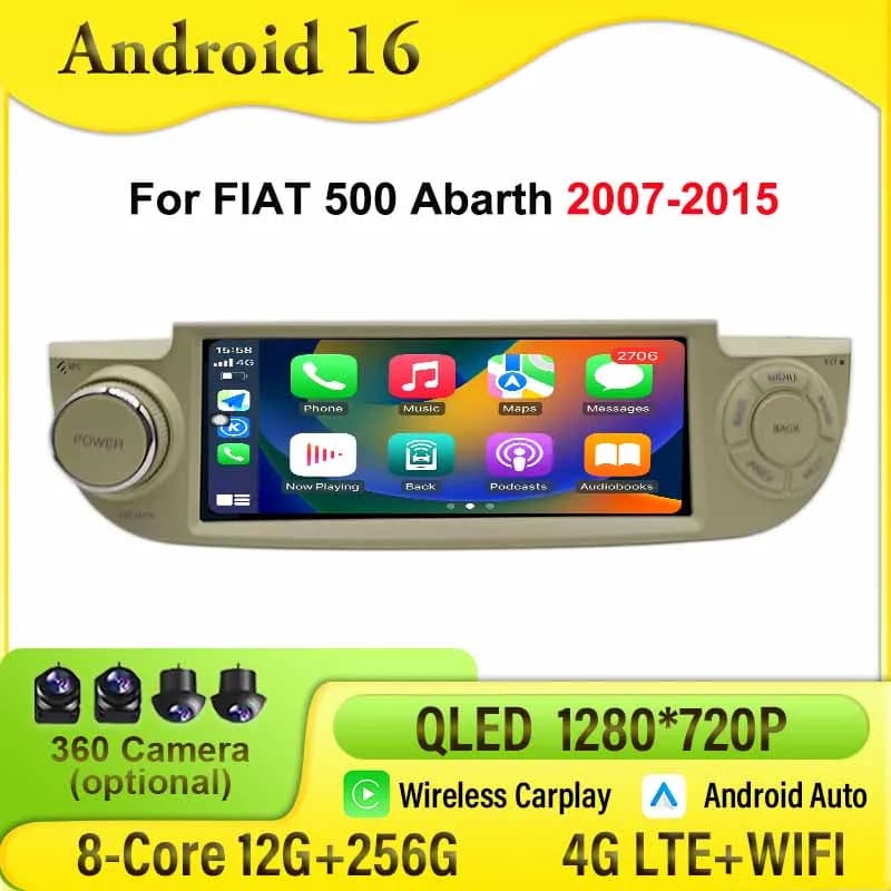 Android 16 Multimediale Per Auto Per FIAT 500 Abarth 2007-2015 Radio Lettore Video Stereo di Navigazione GPS Carplay Auto radio Unità di Testa BT