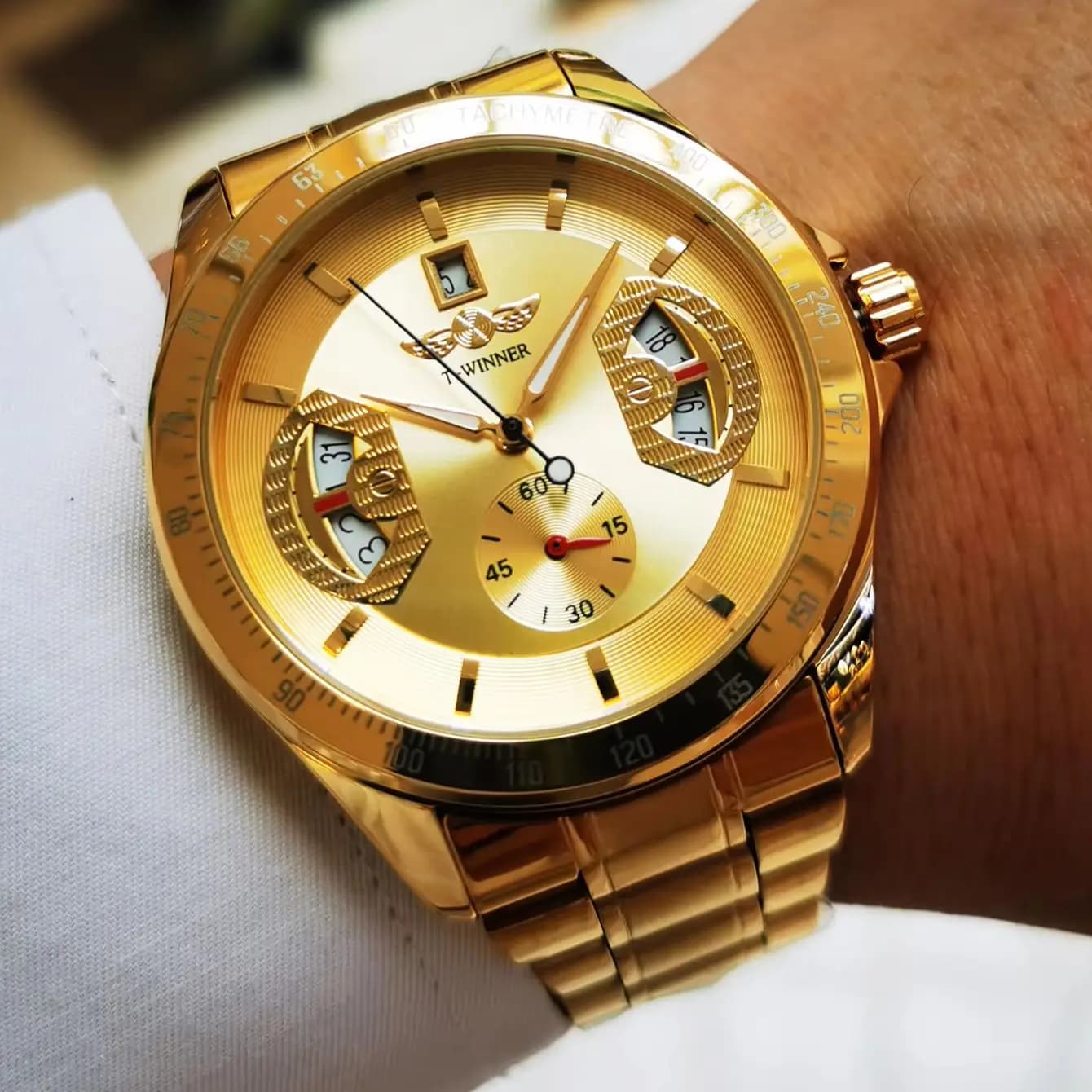 WINNER Luxury Automatic Mechanical Watch for Men Calendar Stainless Steel Strap Fashion Gold Men's Watches Best Brands