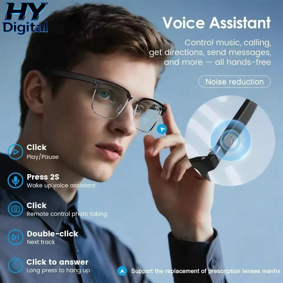 Occhiali Smart Digitali HY per Uomo, 8K HD, AI Chat GPT, Fotocamera 8MP, Chiamate Bluetooth, Traduzione AI, Assistente Vocale, Occhiali da Sole per Donna