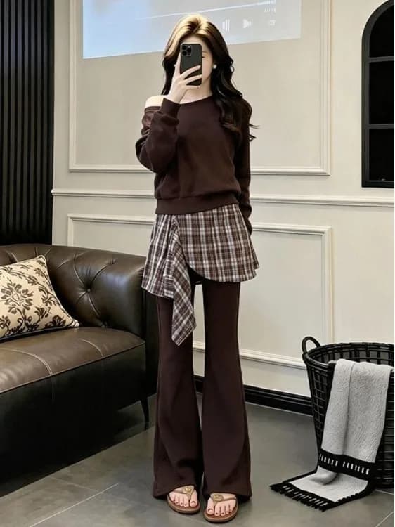 Early Autumn Casual Versatile Wide Leg Pants Set Women's plus Size Two Piece Suit Meat Concealing Comfortable Sweatshirt