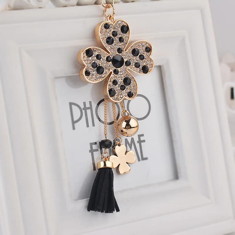 Portachiavi Creativo Love Clover, Ciondolo per Borsa in Lega con Strass, Charm per Borse da Donna, Accessori per Auto, Piccolo Regalo