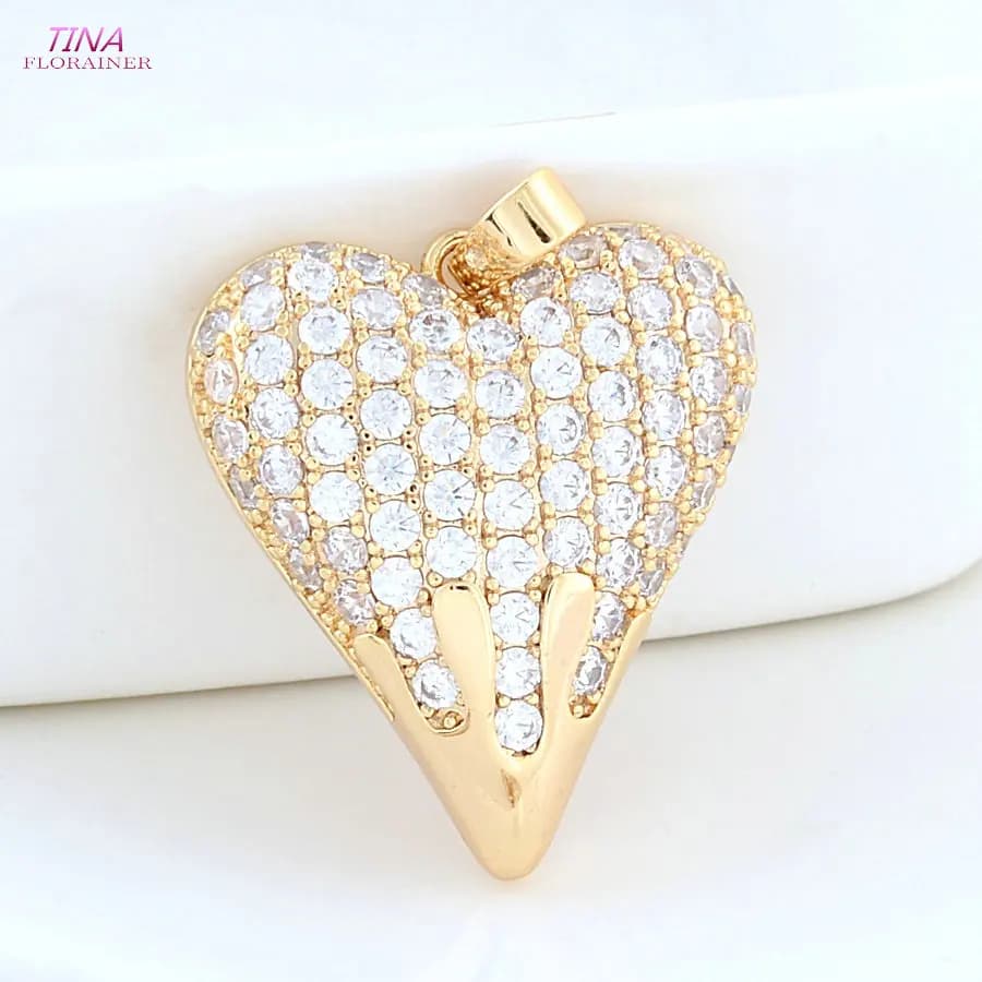 21*24MM Ottone color oro 18 carati con zircone Collana a forma di cuore Pendenti con ciondoli Orecchini Creazione di gioielli Accessori