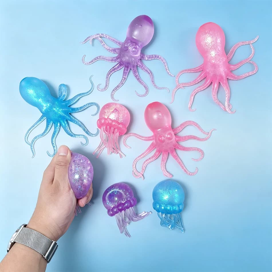 Giocattolo morbido e schiacciabile a forma di medusa e polpo con glitter, a lenta risalita, antistress, sensoriale, per adulti e bambini, ideale come regalo o bomboniera per feste.